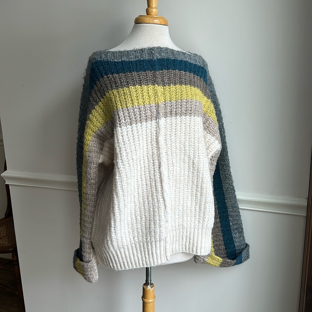 Anthropologie Blue and Yellow Striped Sweater